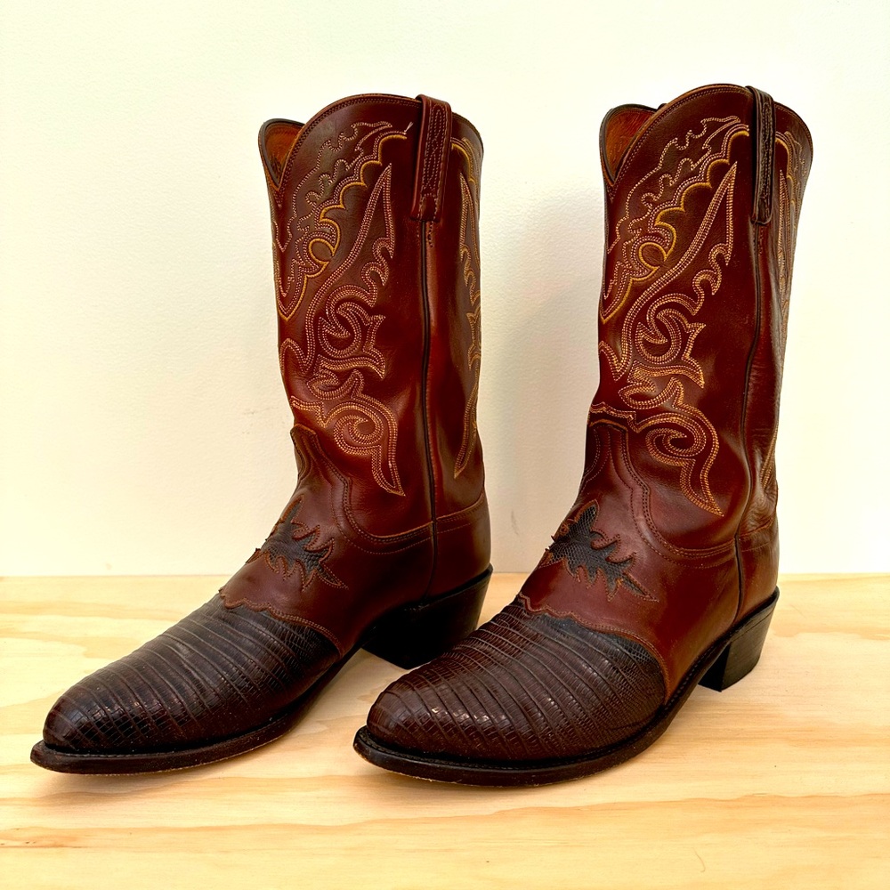 LUCCHESE Lizard Exotic & Goat Skin Leather Cowboy Western Boots 10.5 2E